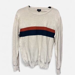 J. Crew Cream Crewneck Sweater with Orange and Navy Stripes